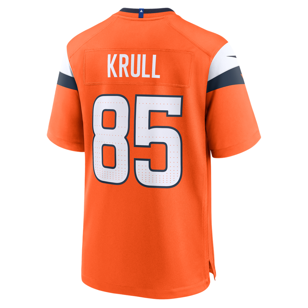 Denver Broncos Lucas Krull Orange Team Game Jersey product image 3, provided for visual reference and product detail review