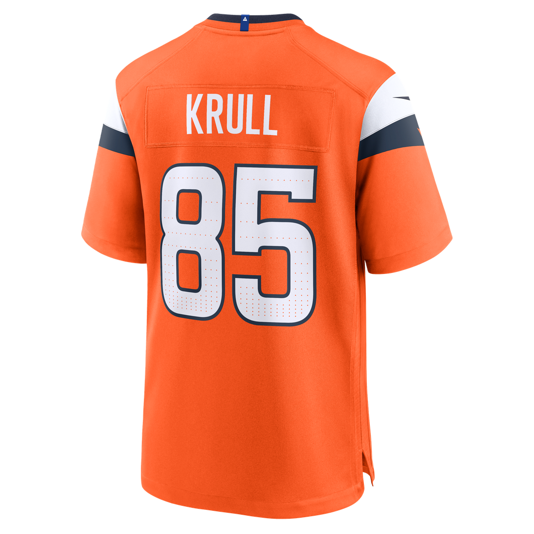 Denver Broncos Lucas Krull Orange Team Game Jersey product image 3, provided for visual reference and product detail review