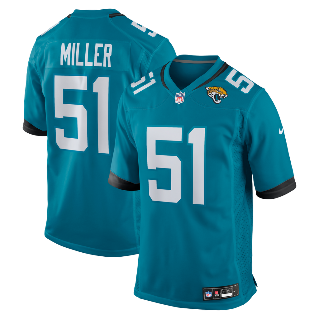 Jacksonville Jaguars Ventrell Miller Teal Game Jersey product image 1, provided for visual reference and product detail