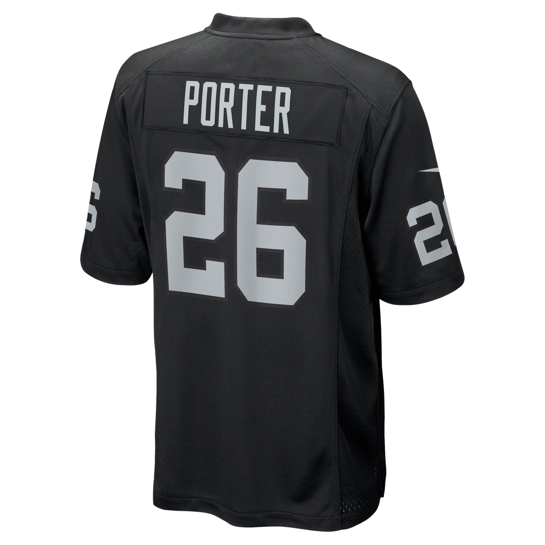 Las Vegas Raiders Darien Porter Black Team Game Jersey product image 3, provided for visual reference and product detail