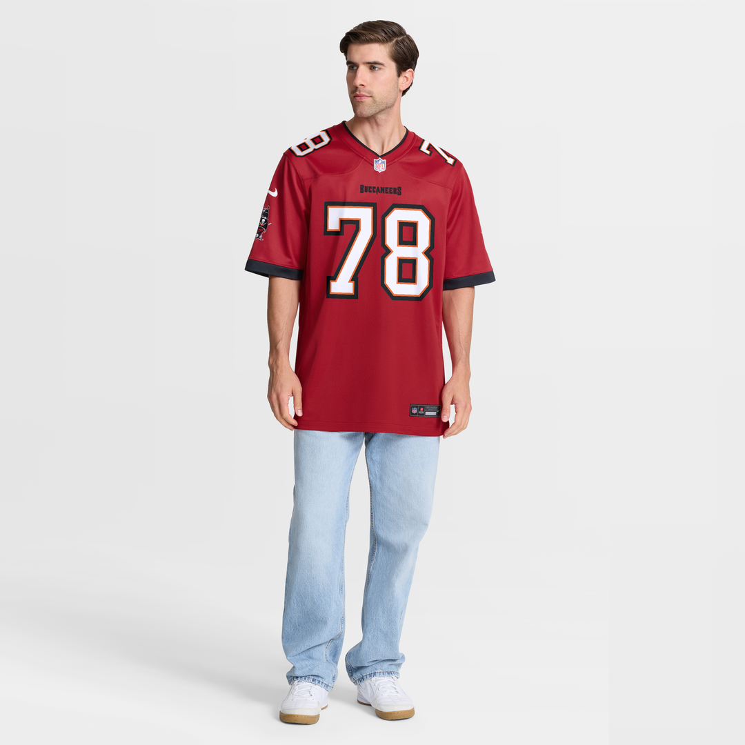 Tampa Bay Buccaneers Tristan Wirfs Red Player Game Jersey product image 7, provided for visual reference and product detail