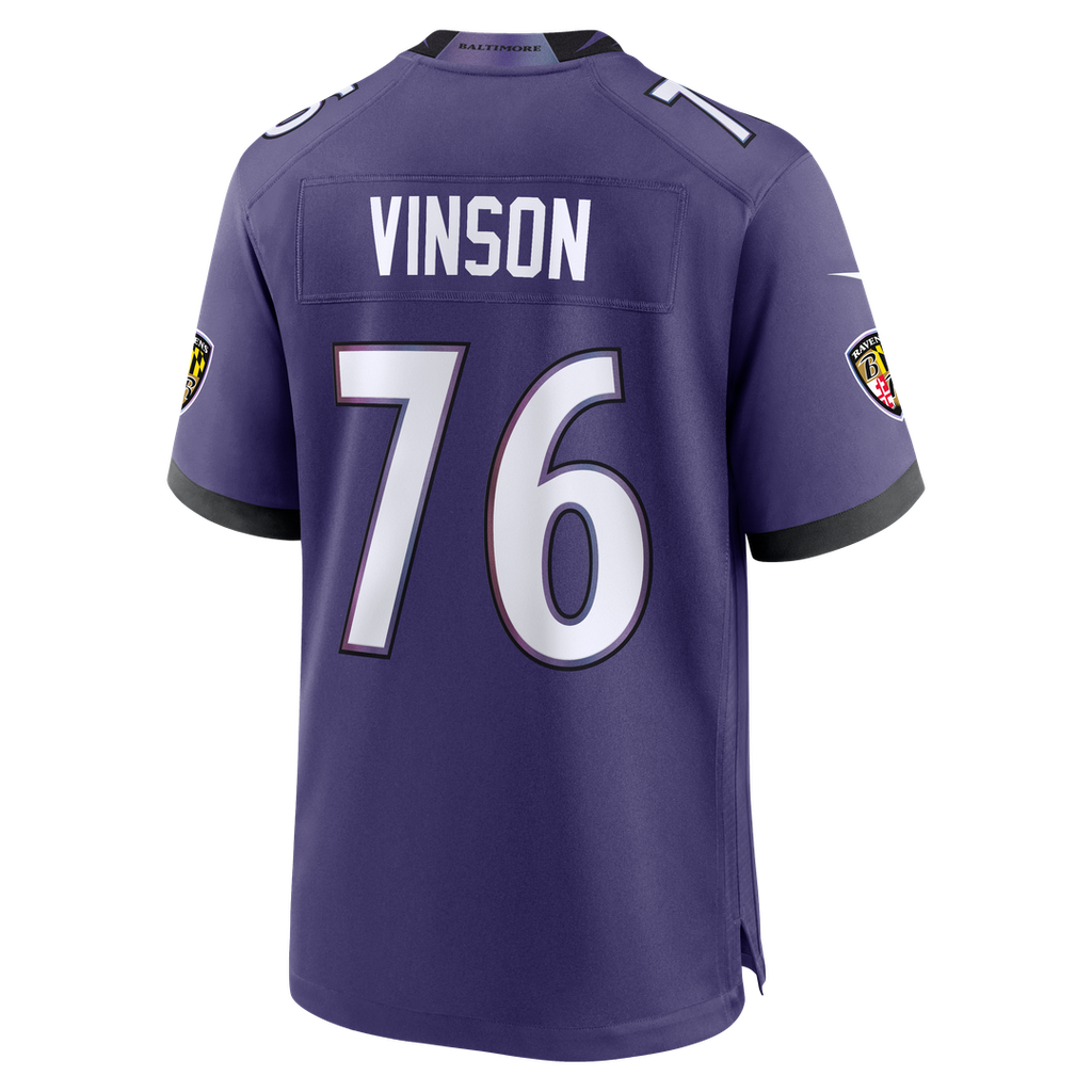 Baltimore Ravens Carson Vinson Purple Team Game Jersey product image 3, provided for visual reference and product detail