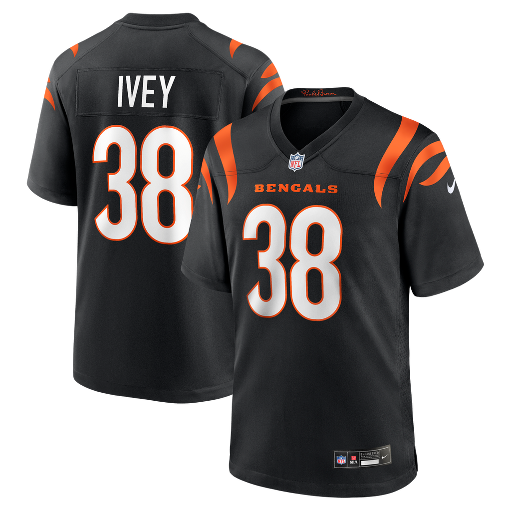 Cincinnati Bengals DJ Ivey Black Team Game Jersey product image 1, provided for visual reference and product detail review