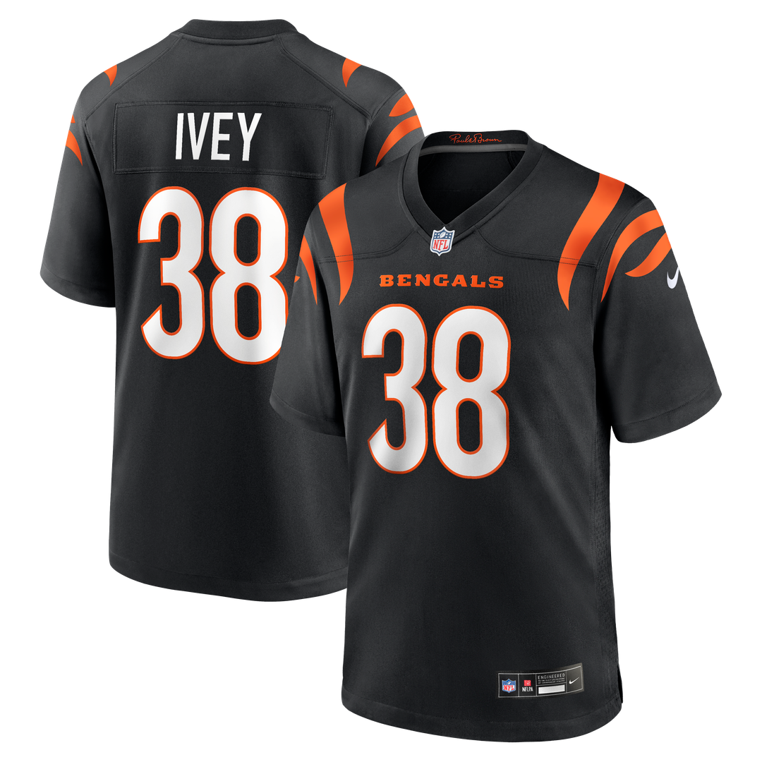 Cincinnati Bengals DJ Ivey Black Team Game Jersey product image 1, provided for visual reference and product detail review