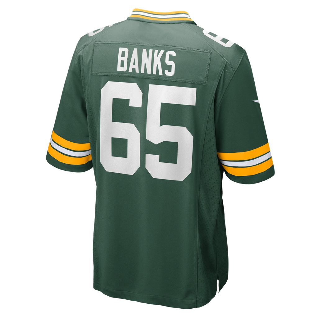 Green Bay Packers Aaron Banks Green Team Game Jersey product image 3, provided for visual reference and product detail review