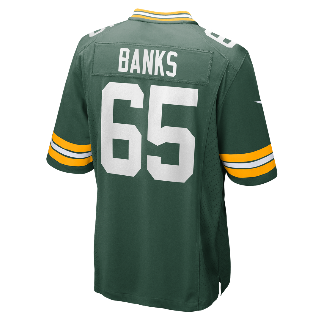 Green Bay Packers Aaron Banks Green Team Game Jersey product image 3, provided for visual reference and product detail review