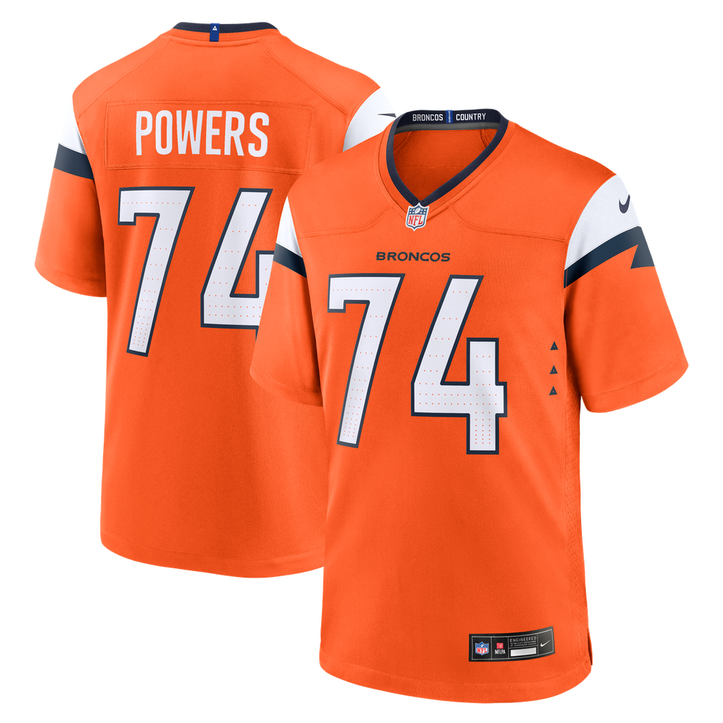 Denver Broncos Ben Powers Orange Team Game Jersey product image 1, provided for visual reference and product detail review