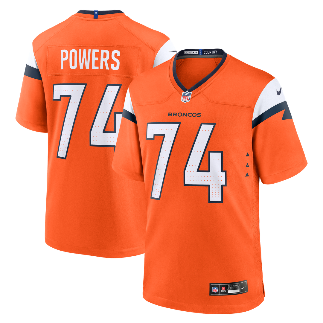 Denver Broncos Ben Powers Orange Team Game Jersey product image 1, provided for visual reference and product detail review
