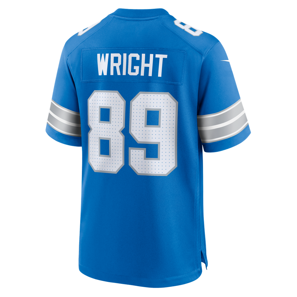 Detroit Lions Brock Wright Blue Team Game Jersey product image 3, provided for visual reference and product detail review