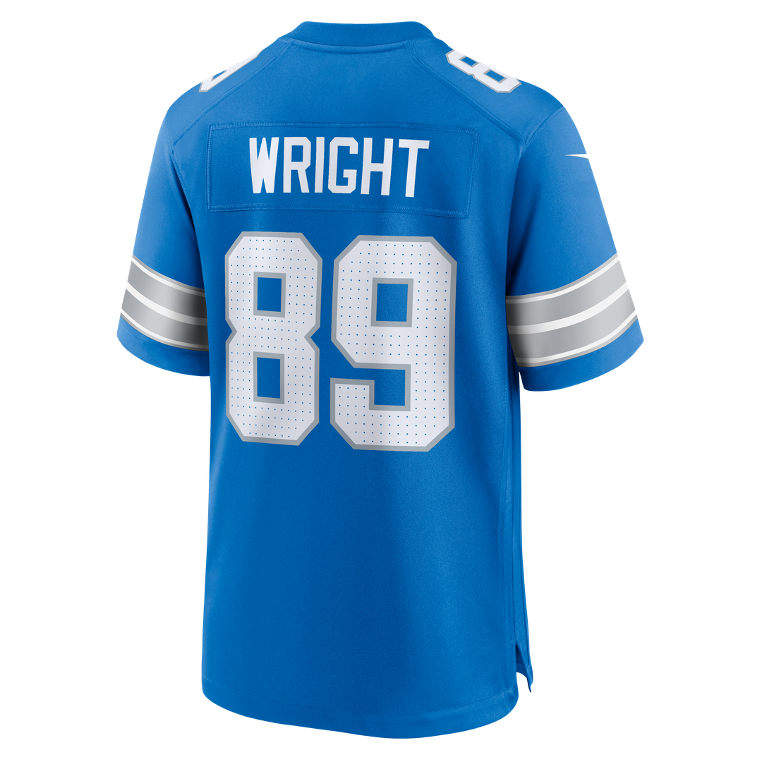 Detroit Lions Brock Wright Blue Team Game Jersey product image 3, provided for visual reference and product detail review