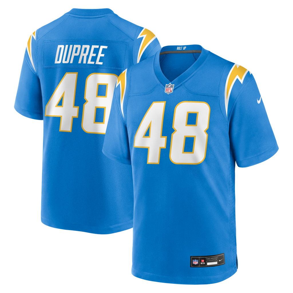 Los Angeles Chargers Bud Dupree Powder Blue Team Game Jersey product image 1, provided for visual reference and product