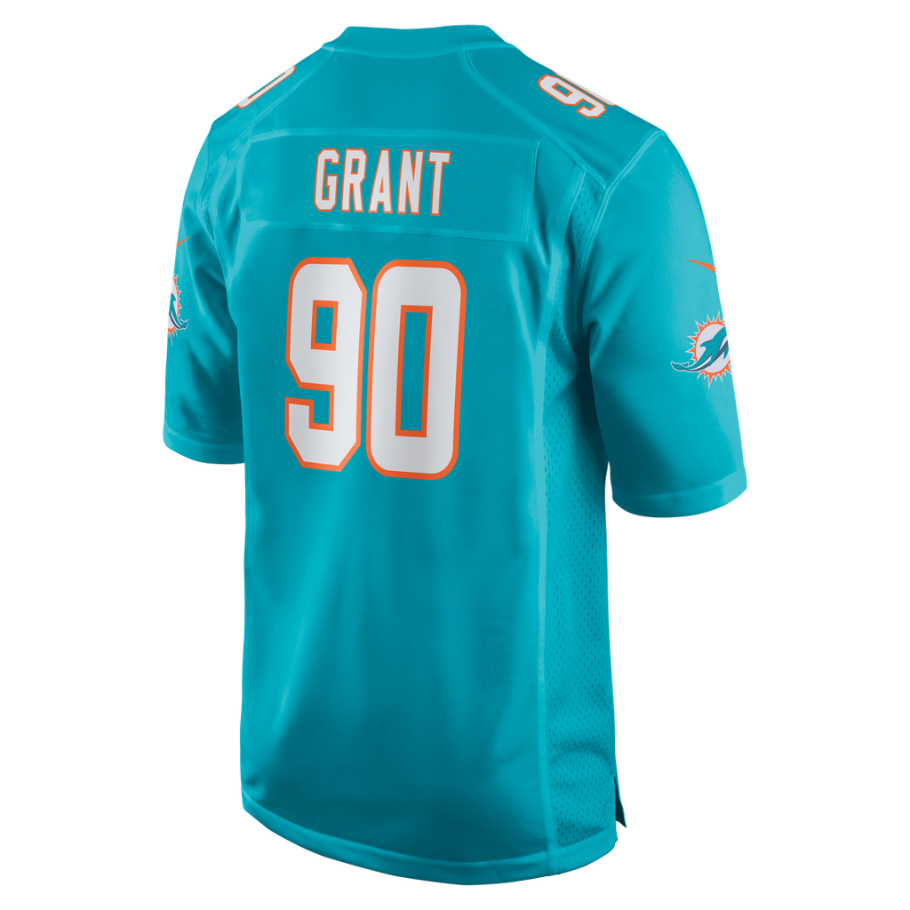 Miami Dolphins Kenneth Grant Aqua Team Game Jersey product image 3, provided for visual reference and product detail review