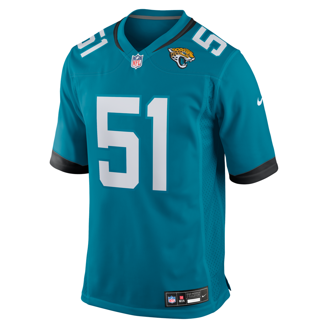 Jacksonville Jaguars Ventrell Miller Teal Game Jersey product image 2, provided for visual reference and product detail