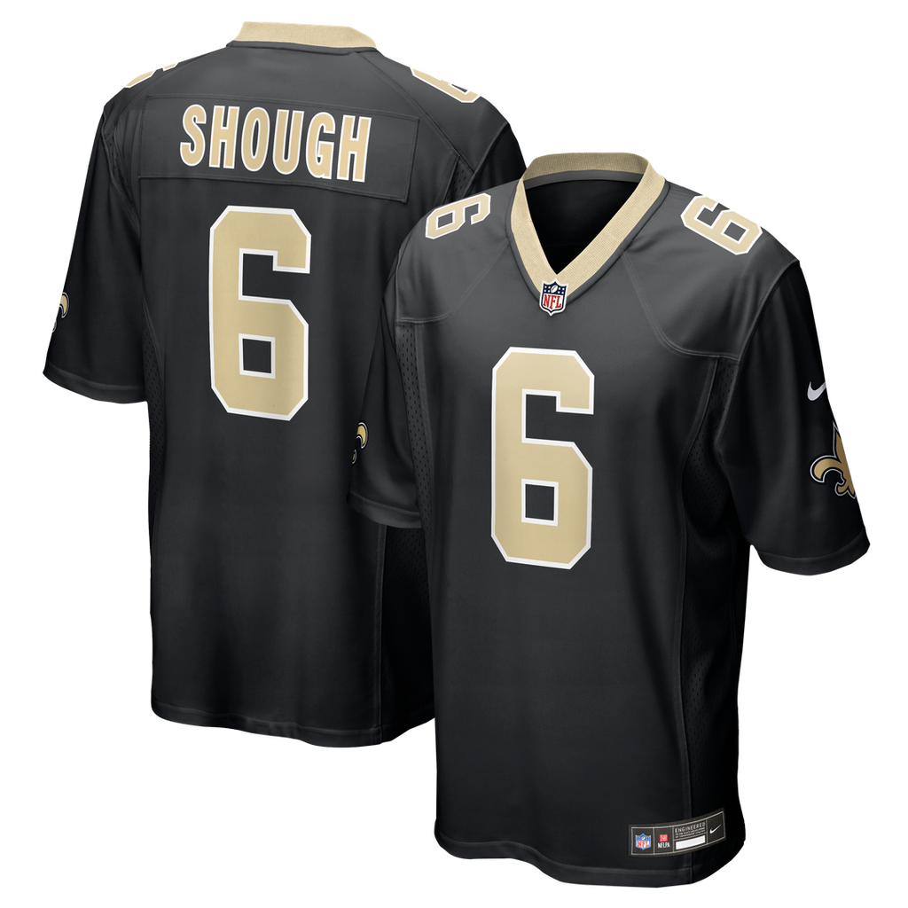 New Orleans Saints Tyler Shough Black Game Jersey product image 1, provided for visual reference and product detail review