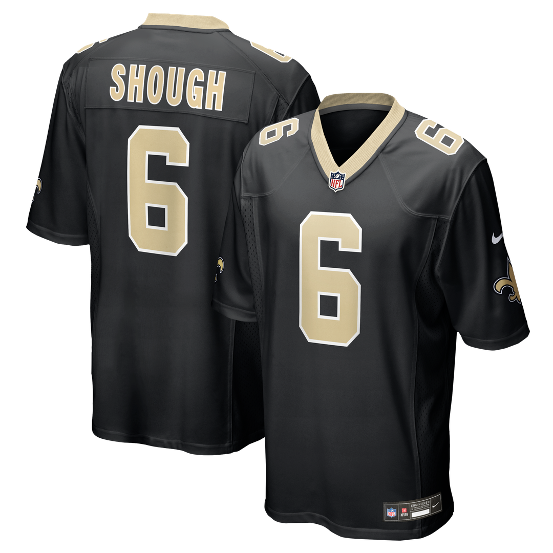 New Orleans Saints Tyler Shough Black Game Jersey product image 1, provided for visual reference and product detail review