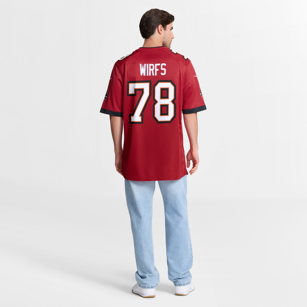 Tampa Bay Buccaneers Tristan Wirfs Red Player Game Jersey product image 8, provided for visual reference and product detail