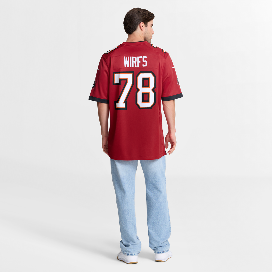 Tampa Bay Buccaneers Tristan Wirfs Red Player Game Jersey product image 8, provided for visual reference and product detail