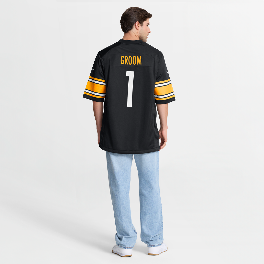 Pittsburgh Steelers Number 1 Groom Black Game Jersey product image 5, provided for visual reference and product detail review