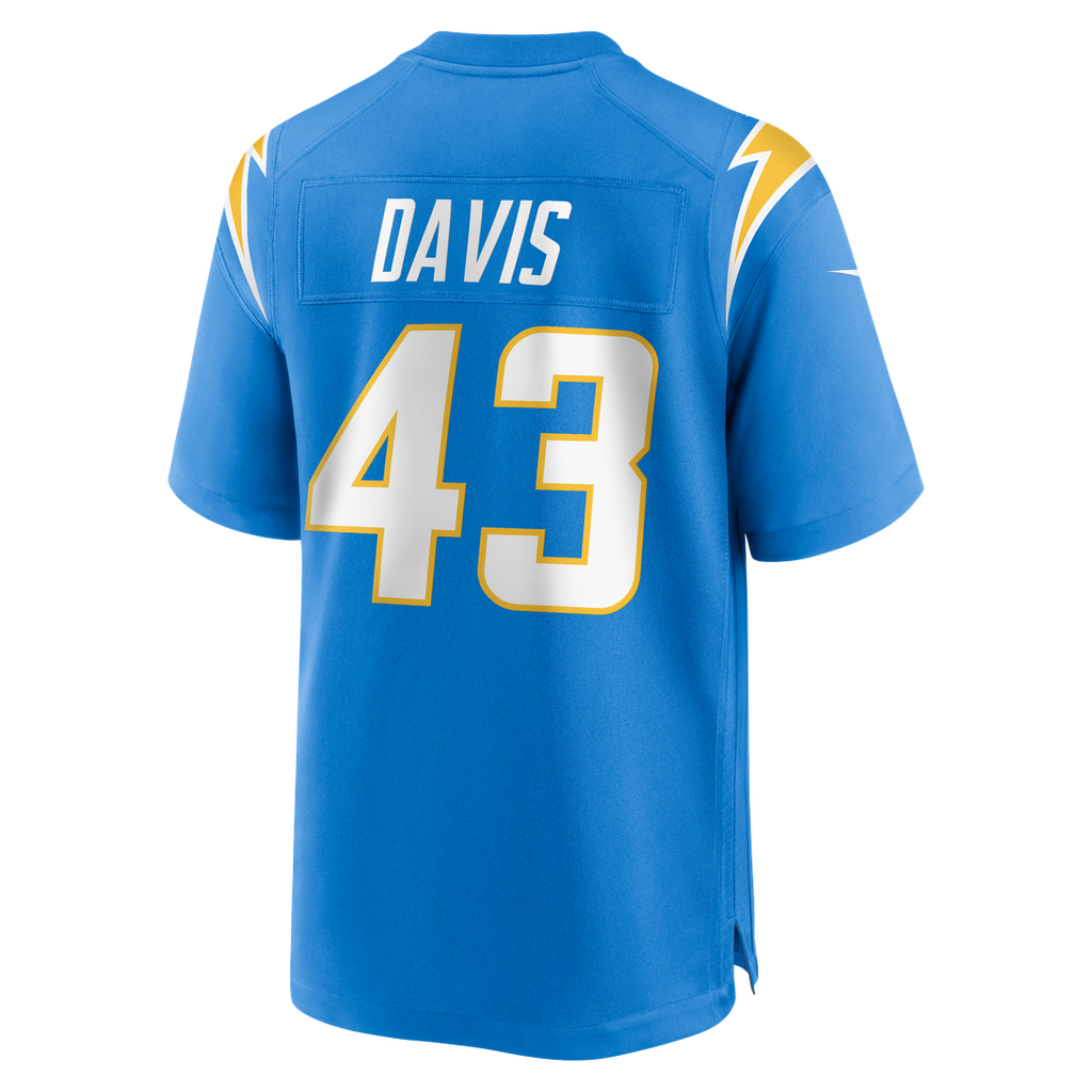 Los Angeles Chargers Michael Davis Powder Blue Game Jersey product image 3, provided for visual reference and product detail