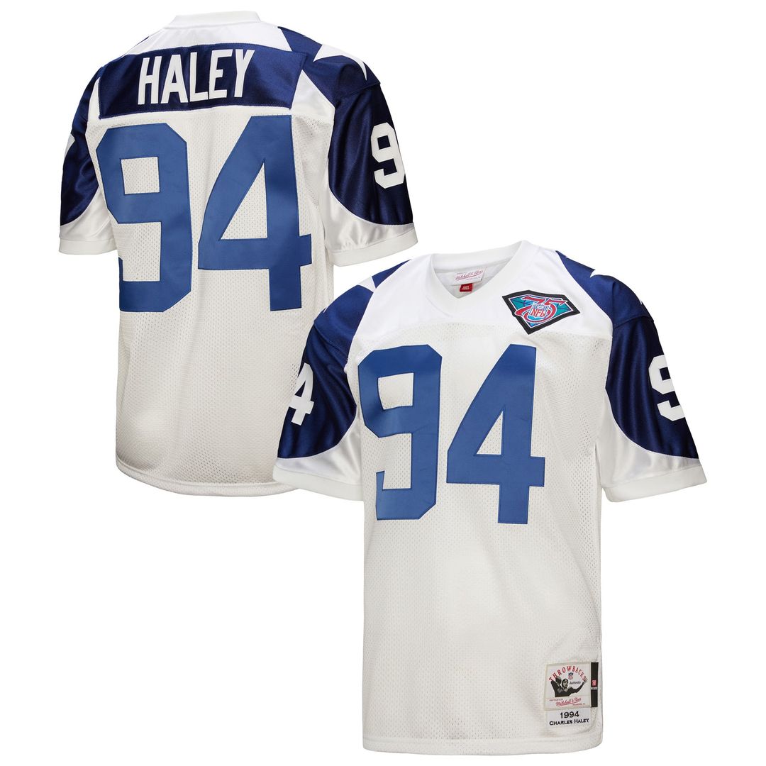 Dallas Cowboys 1994 Charles Haley White Authentic Throwback Retired Player Jersey product image 1, provided for visual