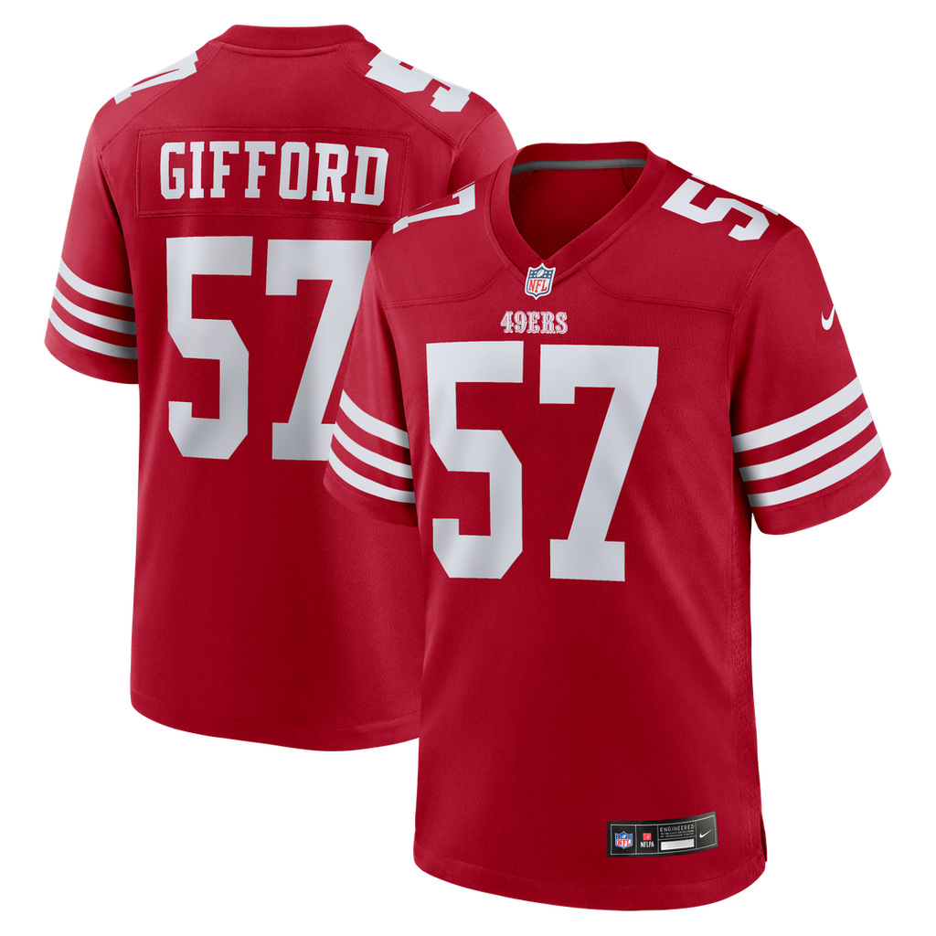 San Francisco 49ers Luke Gifford Scarlet Team Game Jersey product image 1, provided for visual reference and product detail