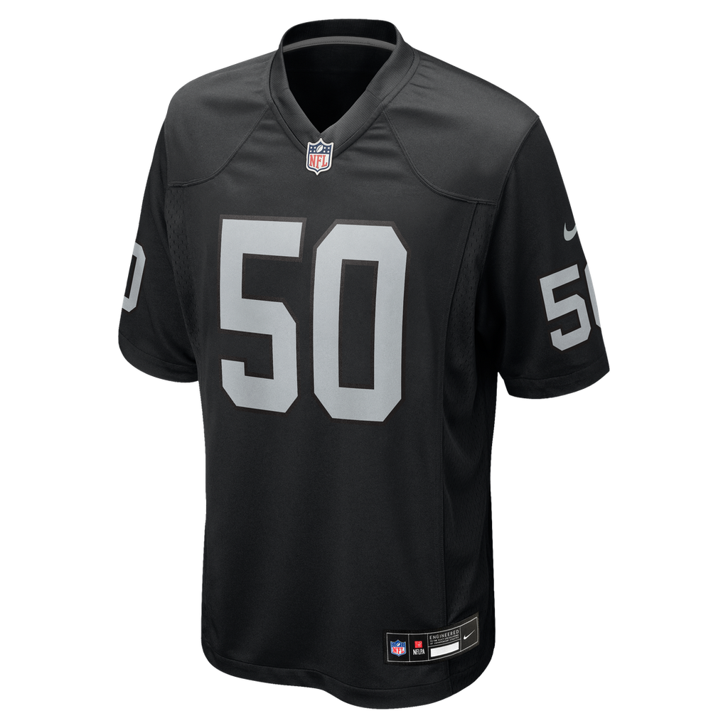 Las Vegas Raiders Segun Olubi Black Team Game Jersey product image 2, provided for visual reference and product detail review