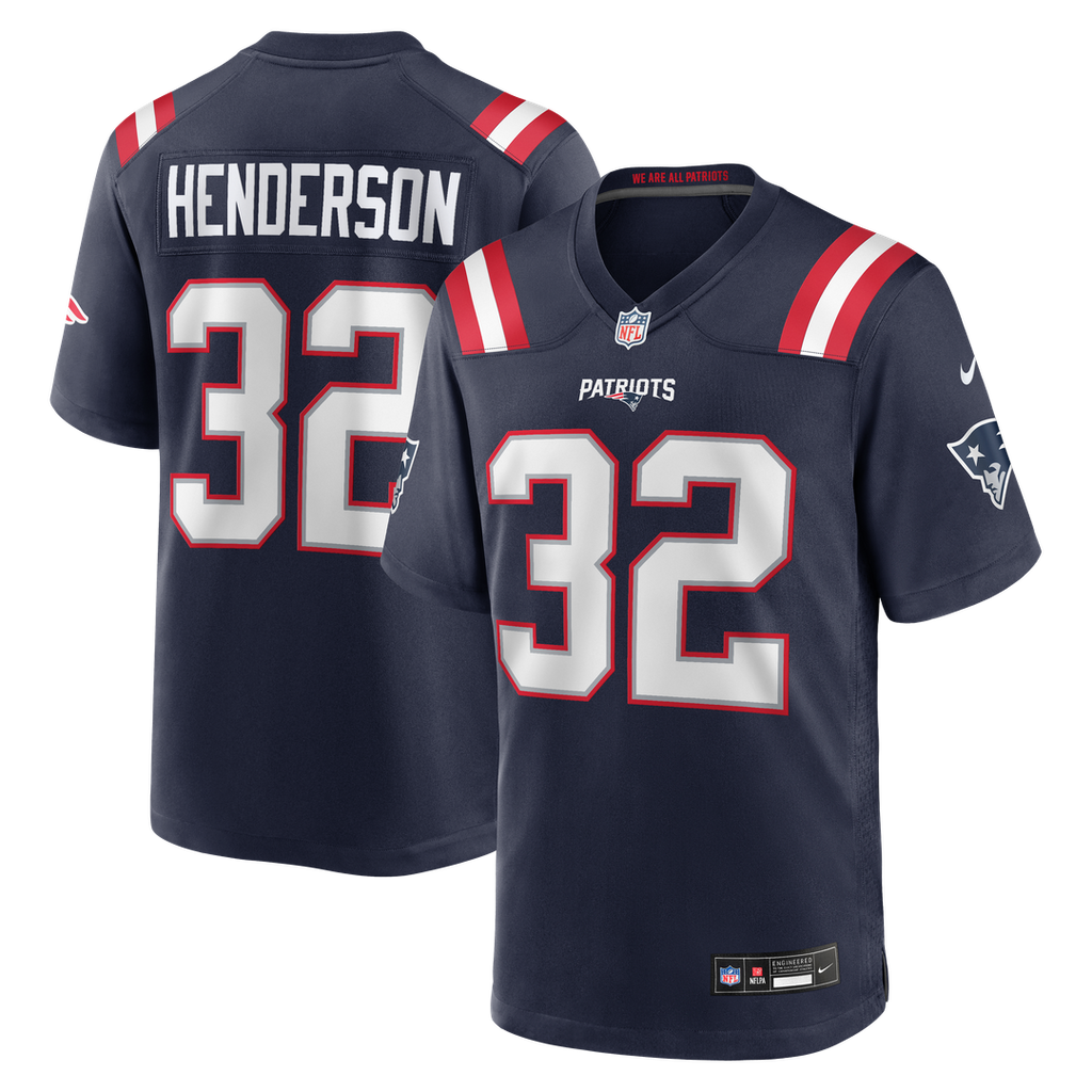 New England Patriots TreVeyon Henderson Navy 2025 NFL Draft Game Jersey product image 1, provided for visual reference and