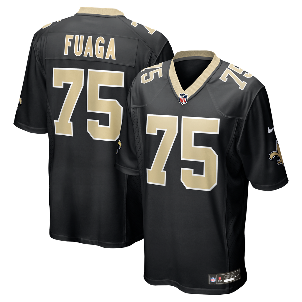 New Orleans Saints Taliese Fuaga Black Game Jersey product image 1, provided for visual reference and product detail review