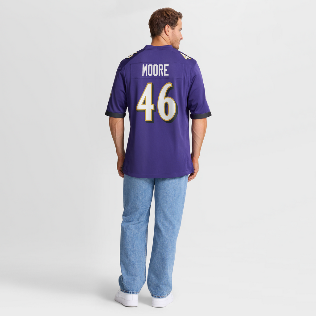 Baltimore Ravens Nick Moore Purple Game Jersey product image 8, provided for visual reference and product detail review