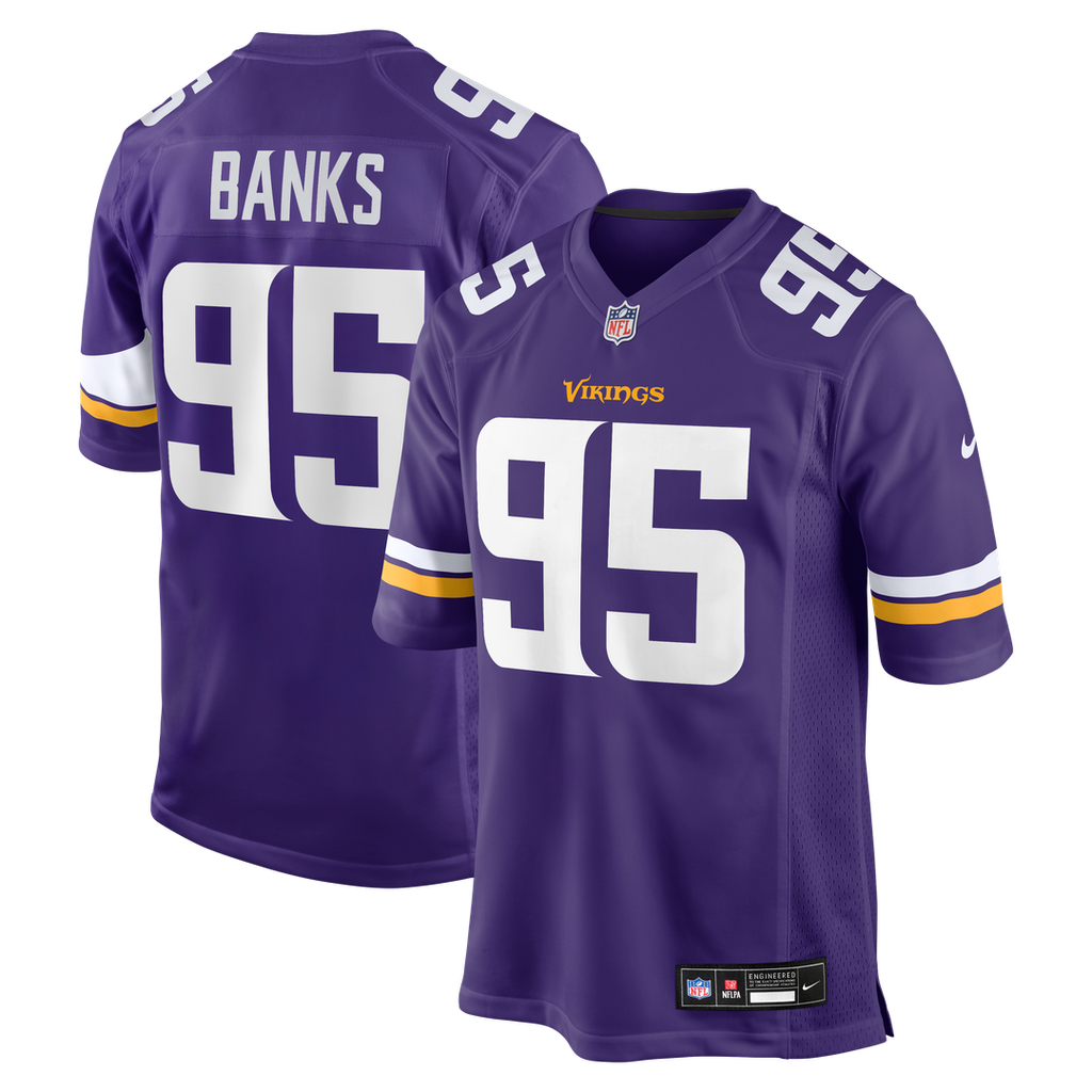 Minnesota Vikings Caleb Banks Purple Team Game Jersey product image 1, provided for visual reference and product detail
