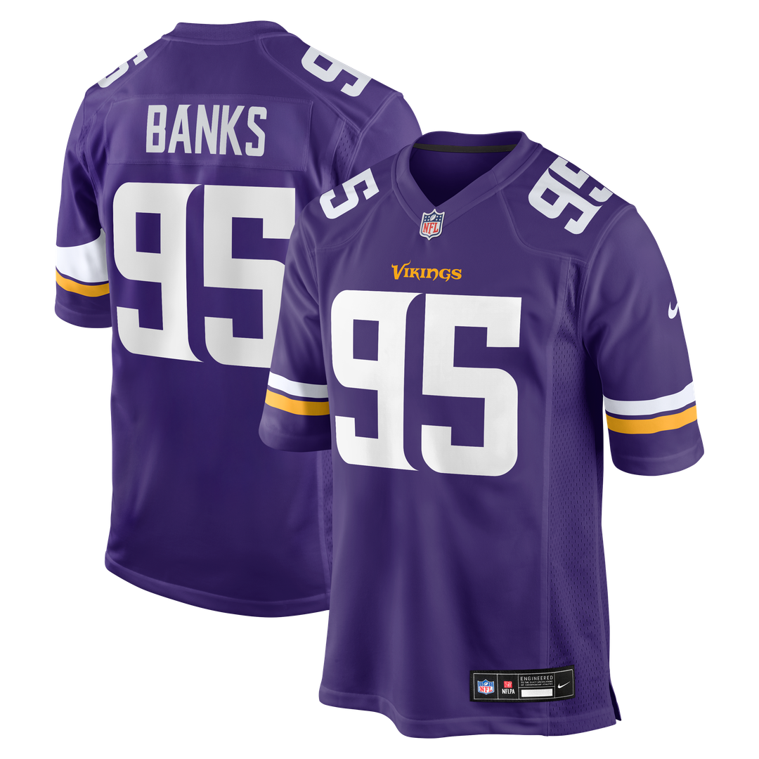 Minnesota Vikings Caleb Banks Purple Team Game Jersey product image 1, provided for visual reference and product detail