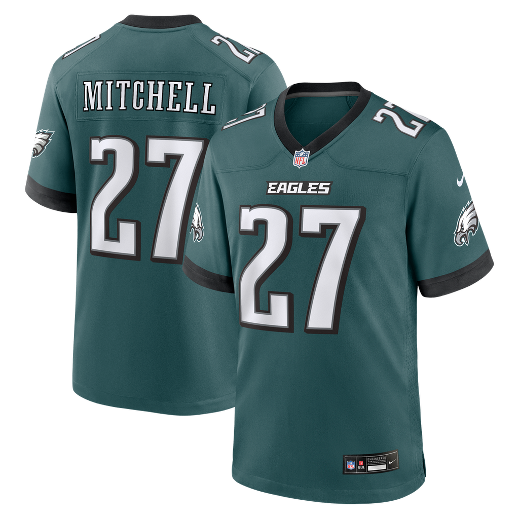 Philadelphia Eagles Quinyon Mitchell Midnight Green Team Game Jersey product image 1, provided for visual reference and