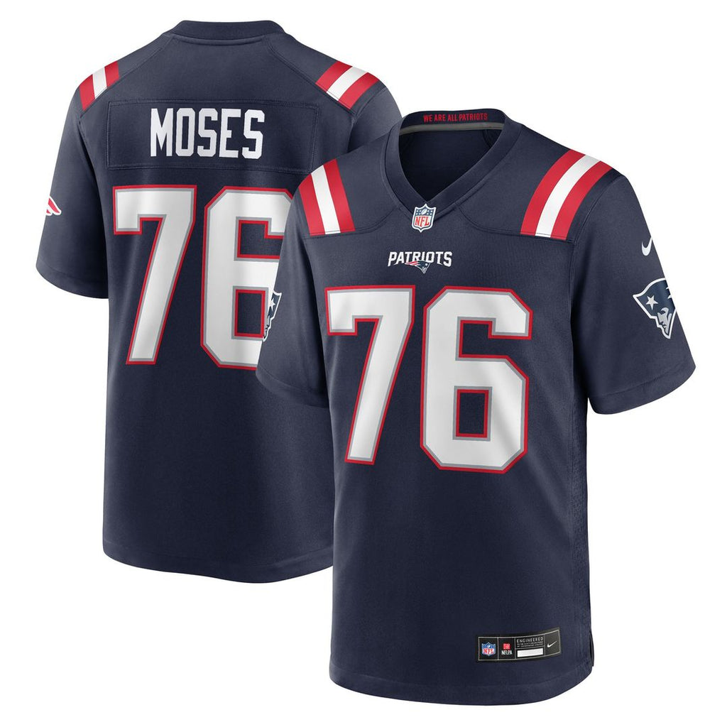 New England Patriots Morgan Moses Navy Team Game Jersey product image 1, provided for visual reference and product detail