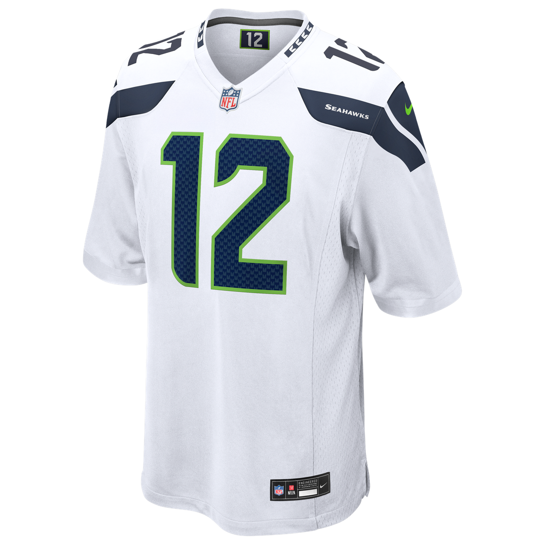 Seattle Seahawks 12s White Game Jersey product image 2, provided for visual reference and product detail review