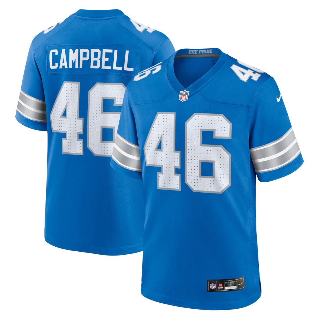 Detroit Lions Jack Campbell Blue Game Jersey product image 1, provided for visual reference and product detail review