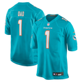 Miami Dolphins Number 1 Dad Aqua Game Jersey product image 1, provided for visual reference and product detail review