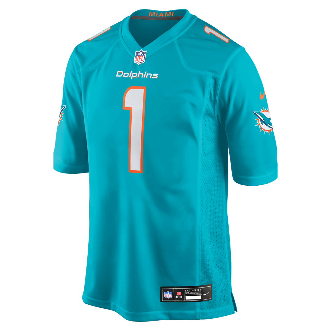 Miami Dolphins Number 1 Dad Aqua Game Jersey product image 2, provided for visual reference and product detail review