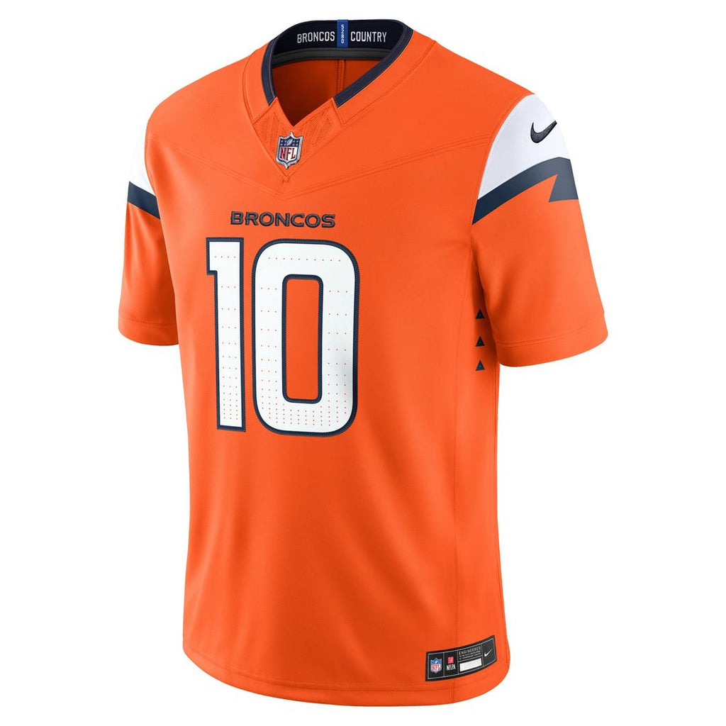 Denver Broncos Bo Nix Orange Team Vapor F.U.S.E. Stitched Limited Jersey product image 2, provided for visual reference and