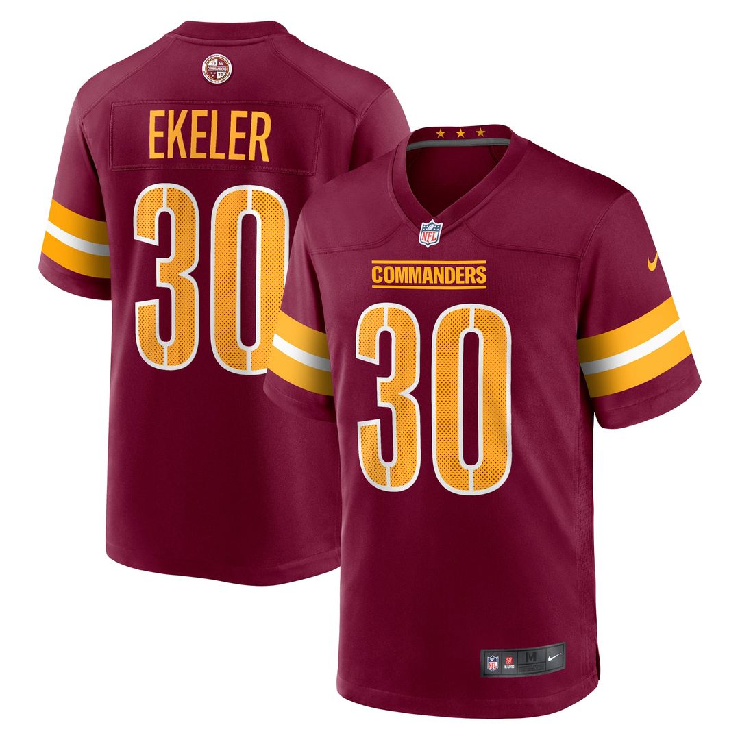 Washington Commanders Austin Ekeler Burgundy Game Player Jersey product image 1, provided for visual reference and product