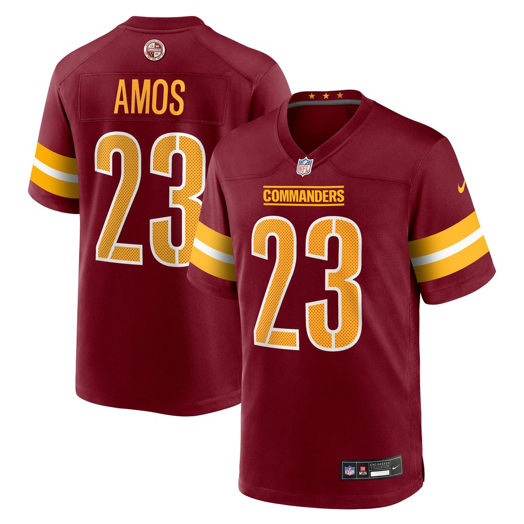 Washington Commanders Trey Amos Burgundy Team Game Jersey product image 1, provided for visual reference and product detail