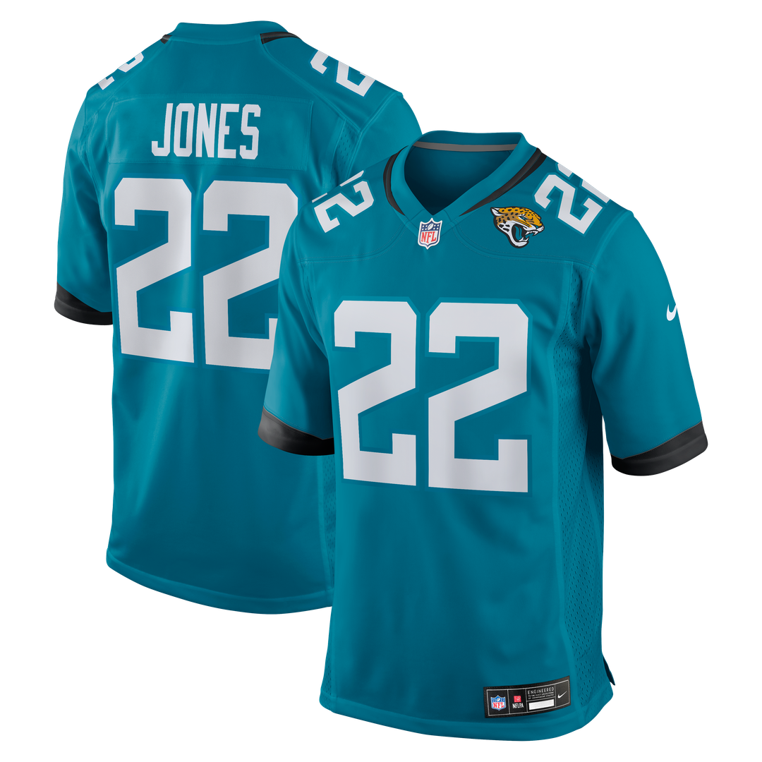 Jacksonville Jaguars Jarrian Jones Teal Team Game Jersey product image 1, provided for visual reference and product detail