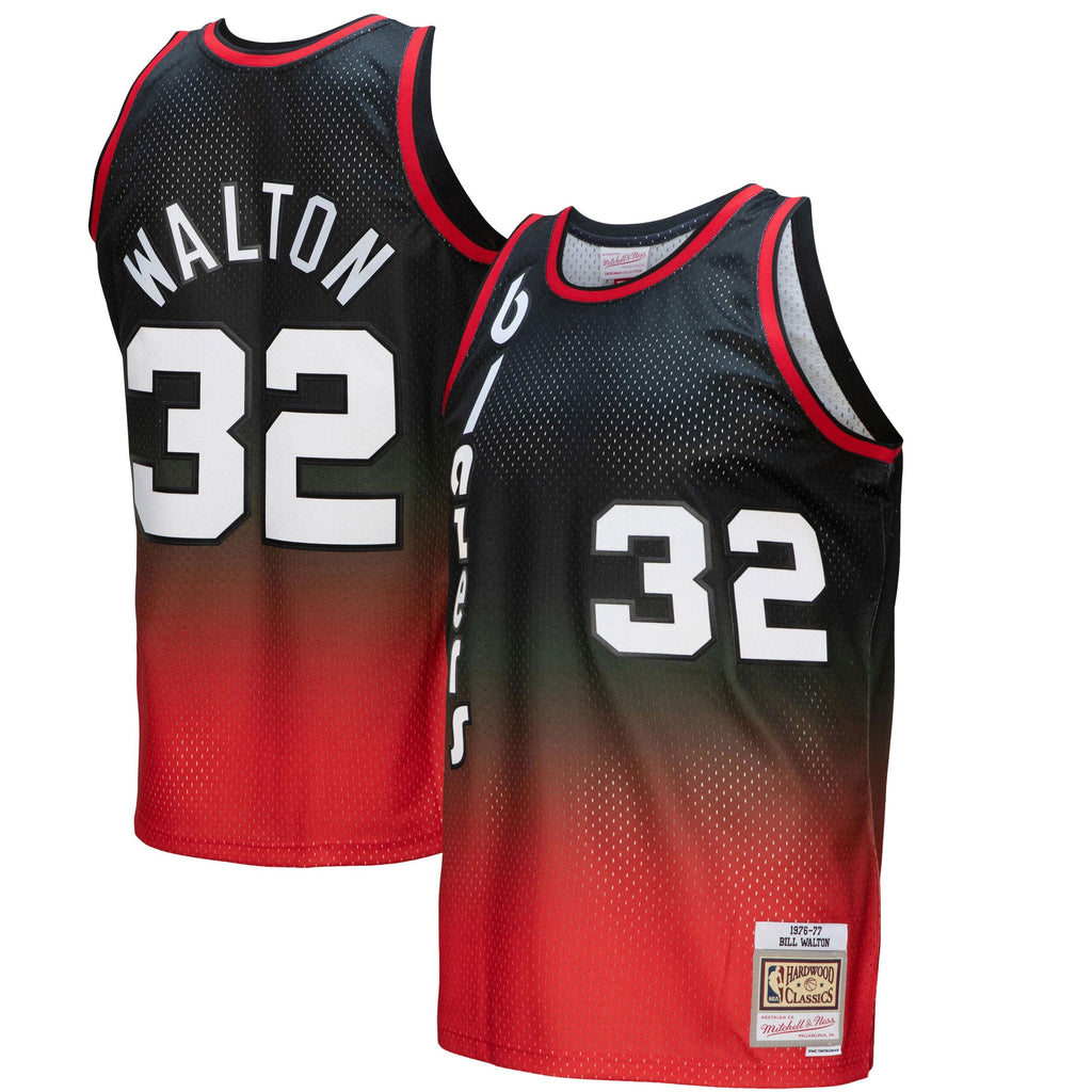 Portland Trail Blazers Bill Walton Mitchell & Ness Red/Black 1976/77 Hardwood Classics Fadeaway Swingman Player Jersey for