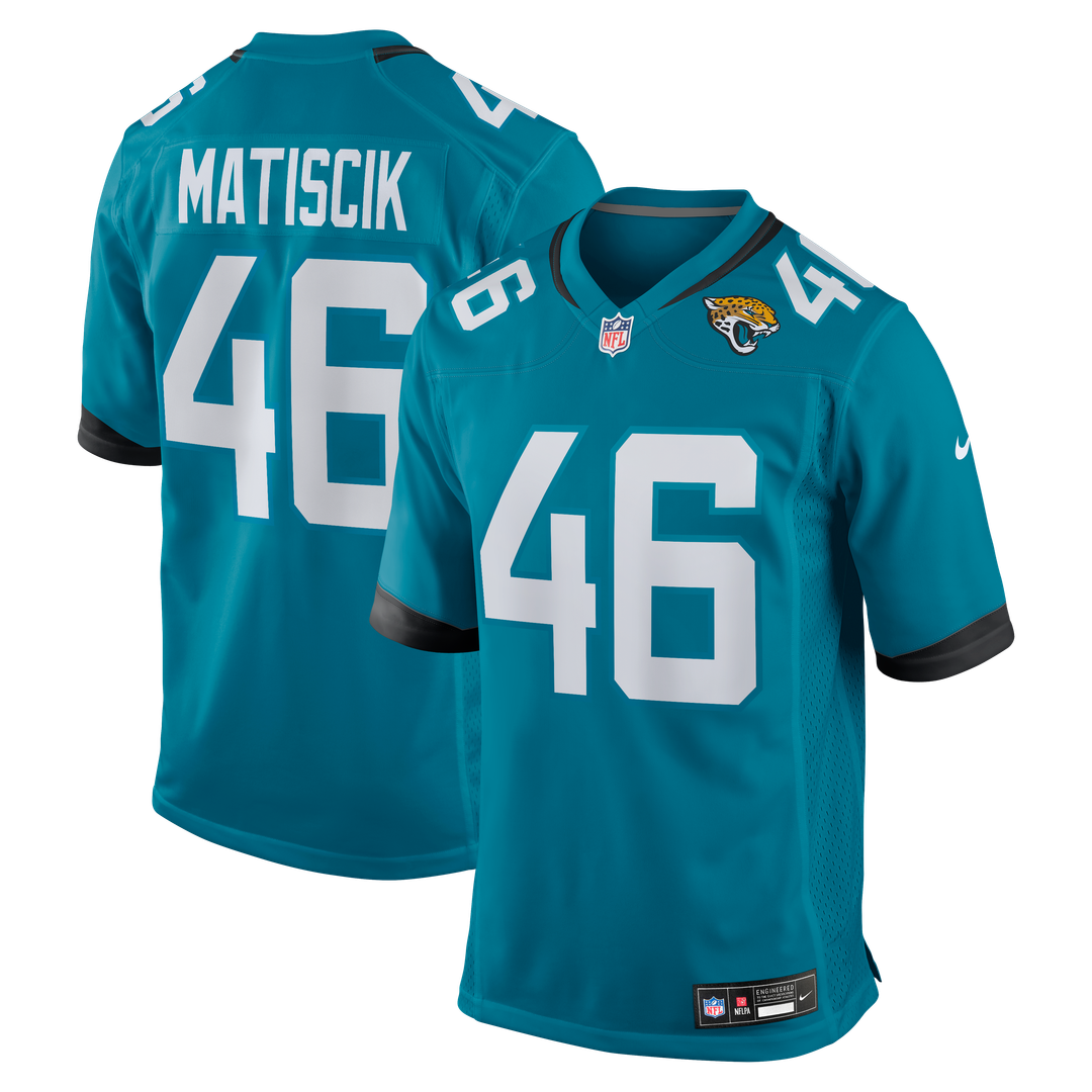 Jacksonville Jaguars Ross Matiscik Teal Game Jersey product image 9, provided for visual reference and product detail review