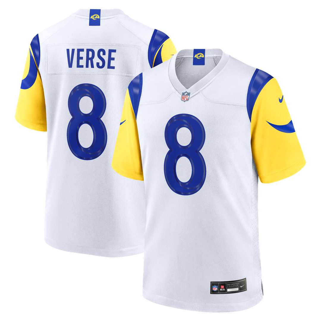Los Angeles Rams Jared Verse White White Game Player Jersey product image 1, provided for visual reference and product