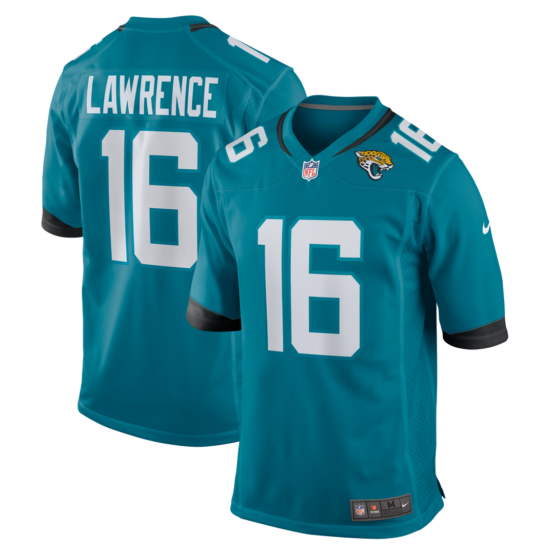 Jacksonville Jaguars Trevor Lawrence Teal Home Game Jersey product image 1, provided for visual reference and product detail