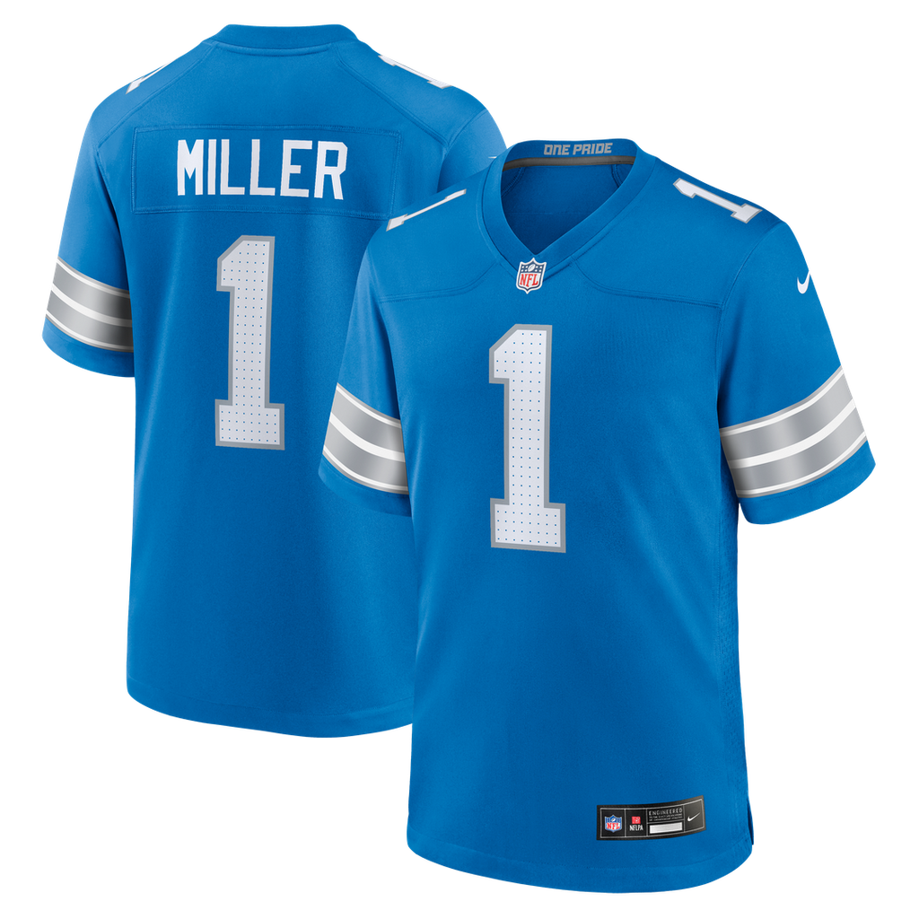 Detroit Lions Blake Miller Blue Team Game Jersey product image 1, provided for visual reference and product detail review