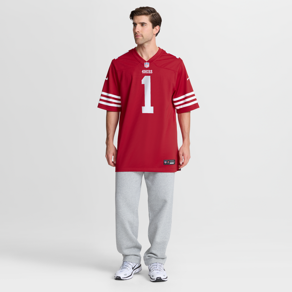 San Francisco 49ers Number 1 Dad Scarlet Game Jersey product image 7, provided for visual reference and product detail review