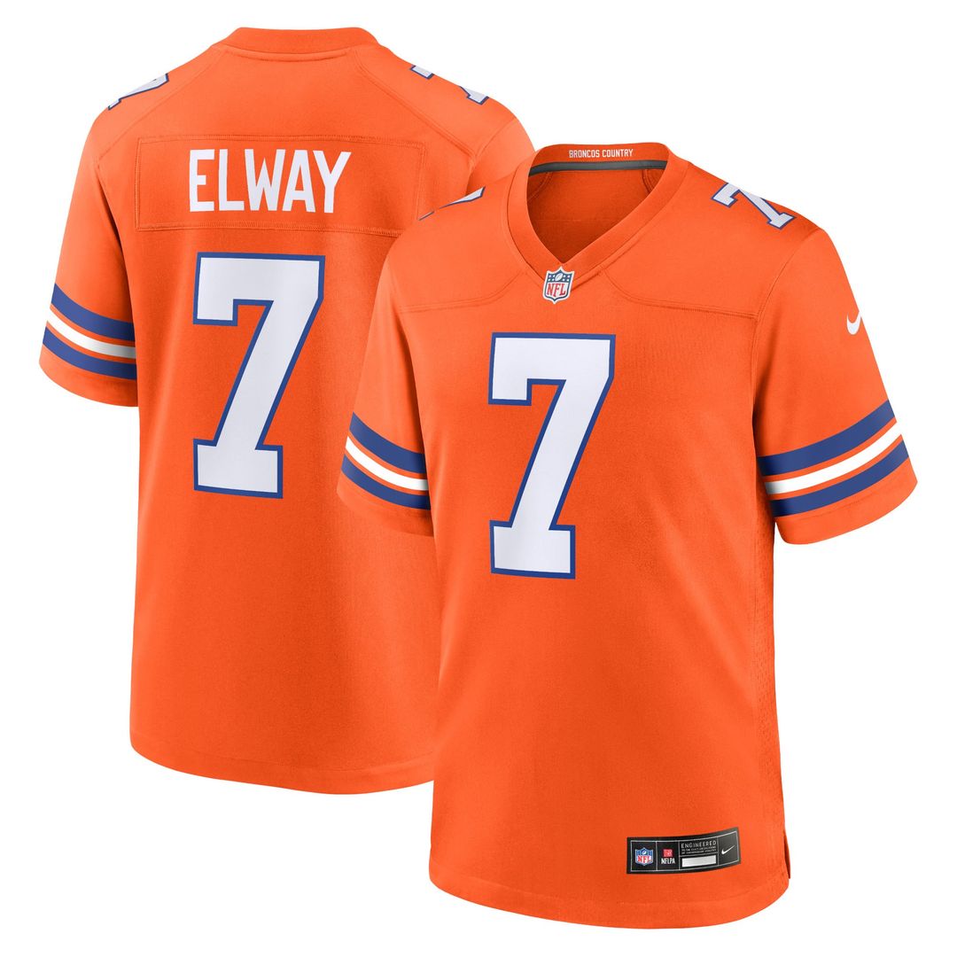 Denver Broncos John Elway Orange Mile High Collection 1977 Throwback Retired Player Game Jersey product image 1, provided