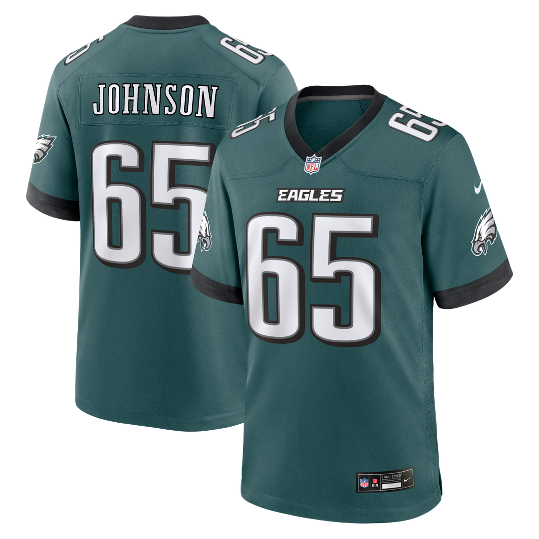 Philadelphia Eagles Lane Johnson Midnight Green Team Game Jersey product image 1, provided for visual reference and product