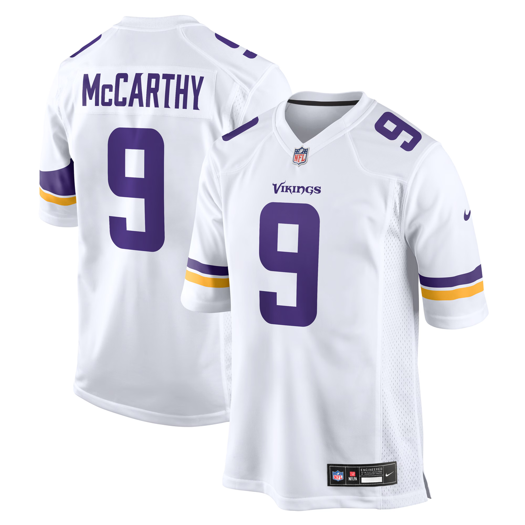 Minnesota Vikings J.J. McCarthy White Game Jersey product image 1, provided for visual reference and product detail review